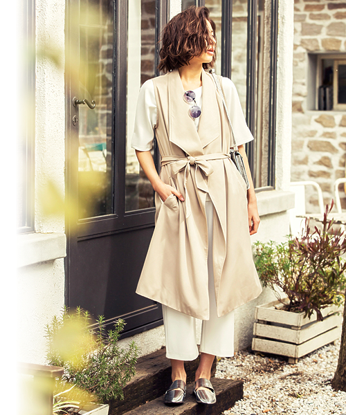 Re:EDIT（リエディ）の「ノースリーブトレンチコート/ジレンチ/テロンチ/スプリングコート[Re:EDIT/リエディ]（トレンチコート・レディース・ベージュ/ダークベージュ/ブラック/グレイッシュベージュ/カーキ・MEDIUM）」の10枚目の写真