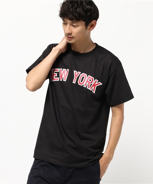 Champion チャンピオン の Champion チャンピオン プリント コットン Tシャツ New York 赤文字 ロゴ Tシャツ カットソー Wear