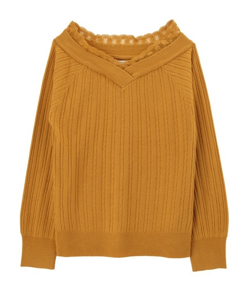 axes femme（アクシーズファム）の「Ｖネックケーブルニットプルオーバー（ニット/セーター・レディース・ブラック/マスタード/ワイン/キナリ・MEDIUM）」の3枚目の写真