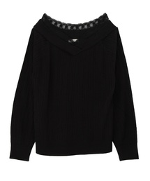 Vネックケーブルニットプルオーバー