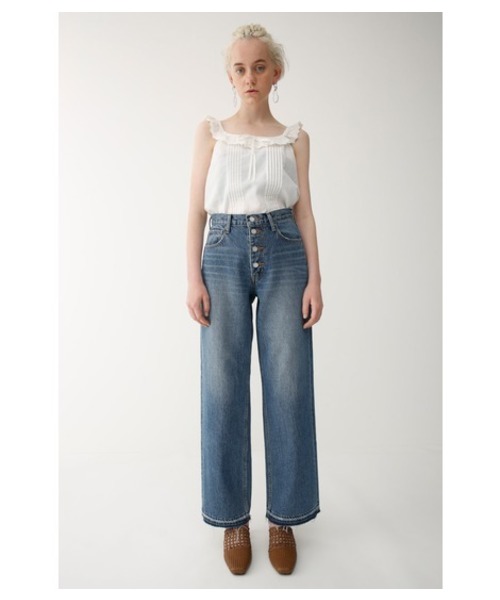 MOUSSY（マウジー）の「FRONT BUTTON WIDE DENIM（デニムパンツ・レディース・ダークブルー/ブルー・25inch/23inch/24inch/27inch/26inch）」の2枚目の写真