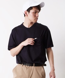 天竺変形Vネックダックテイルポケット付き半袖Tシャツ ポケT