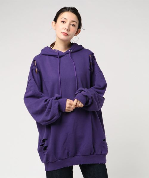 PUNYUS(プニュズ)の「クラッシュELKパーカー(パーカー・レディース・ブルー/パープル/ブラック/オレンジ・3/4)」の3枚目の写真