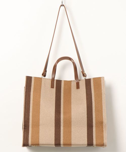 KOBE LETTUCE（コウベレタス）の「2Wayペーパー風ストライプトートバッグ（トートバッグ・レディース・ネイビー/ブラウン/ブラック・FREE）」の14枚目の写真