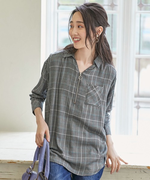 BELLUNA（ベルーナ）の「チェック柄ジッパー使いシャツチュニック（チュニック・レディース・グレー系その他/レッド系その他/ネイビー・MEDIUM/LARGE/X-LARGE）」の18枚目の写真