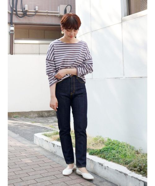 Ungrid（アングリッド）の「サイドスリットボーダーロングスリーブTee（Tシャツ/カットソー・レディース・ダークブラウン/パープル/ボルドー/オフホワイト・FREE）」の5枚目の写真