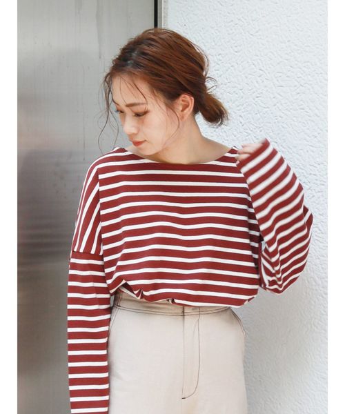 Ungrid（アングリッド）の「サイドスリットボーダーロングスリーブTee（Tシャツ/カットソー・レディース・ダークブラウン/パープル/ボルドー/オフホワイト・FREE）」の12枚目の写真