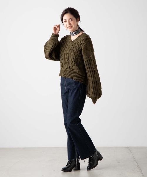 WEGO（ウィゴー）の「WEGO/ロービングバックリボンセーター（ニット/セーター・レディース・杢グレー/ライトベージュ/ダークベージュ/カーキ・FREE）」の15枚目の写真