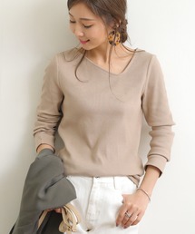 テレコリブ長袖アシメネックTシャツ