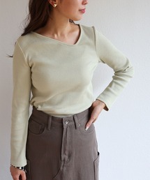 テレコリブ長袖アシメネックTシャツ
