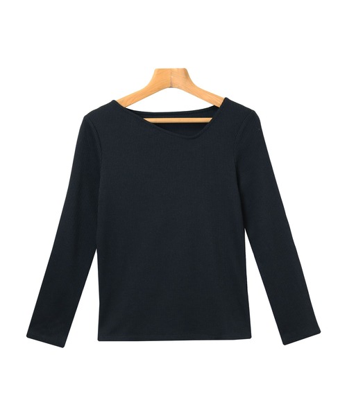 andme(アンドミー)の「テレコリブ長袖アシメネックTシャツ(Tシャツ/カットソー・レディース・ブラック/オフホワイト/ベージュ/ピンクベージュ/カーキ/チャコールグレー/グリーン・M/L)」の14枚目の写真