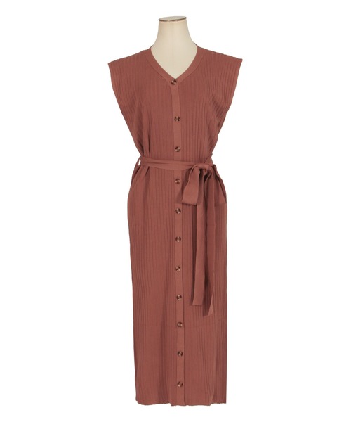 Julia Boutique（ジュリアブティック）の「フロントボタンフレンチスリーブニットワンピース/510695（ワンピース・レディース・ブラック/ベージュ/イエロー/テラコッタ/モカ/パープル/ブルー/ネイビー・M/LL/L）」の9枚目の写真