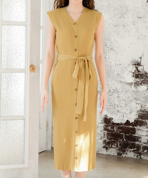 Julia Boutique（ジュリアブティック）の「フロントボタンフレンチスリーブニットワンピース/510695（ワンピース・レディース・ブラック/ベージュ/イエロー/テラコッタ/モカ/パープル/ブルー/ネイビー・M/LL/L）」の10枚目の写真