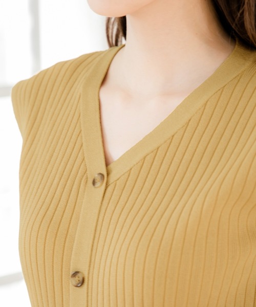 Julia Boutique（ジュリアブティック）の「フロントボタンフレンチスリーブニットワンピース/510695（ワンピース・レディース・ブラック/ベージュ/イエロー/テラコッタ/モカ/パープル/ブルー/ネイビー・M/LL/L）」の15枚目の写真