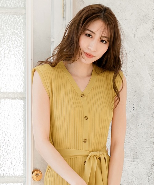 Julia Boutique（ジュリアブティック）の「フロントボタンフレンチスリーブニットワンピース/510695（ワンピース・レディース・ブラック/ベージュ/イエロー/テラコッタ/モカ/パープル/ブルー/ネイビー・M/LL/L）」の18枚目の写真