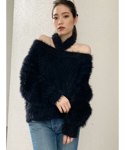 GYDA(ジェイダ)の「2WAYシャギーニット トップス(ニット/セーター・レディース・アイボリー/ブラック/ベージュ・FREE)」の3枚目の写真