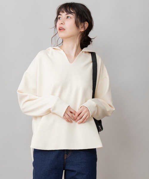 Munich（ミューニック）の「ハイガーゼライトダブルニット　スキッパーフーディー（パーカー・レディース・アイボリー/モカ/スモークピンク/ブラック・FREE）」の2枚目の写真