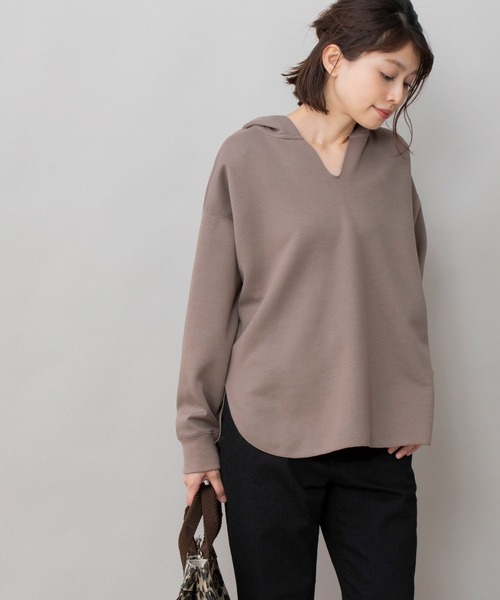 Munich（ミューニック）の「ハイガーゼライトダブルニット　スキッパーフーディー（パーカー・レディース・アイボリー/モカ/スモークピンク/ブラック・FREE）」の3枚目の写真