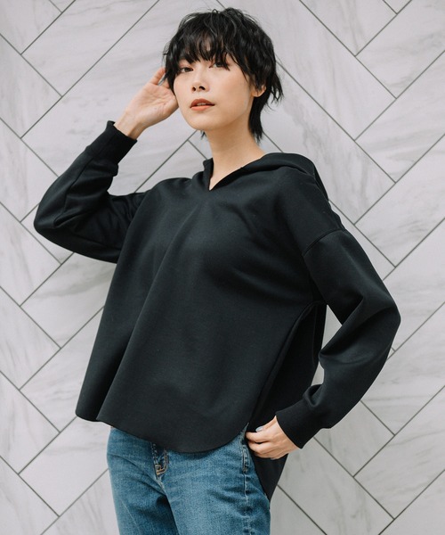 Munich（ミューニック）の「ハイガーゼライトダブルニット　スキッパーフーディー（パーカー・レディース・アイボリー/モカ/スモークピンク/ブラック・FREE）」の8枚目の写真