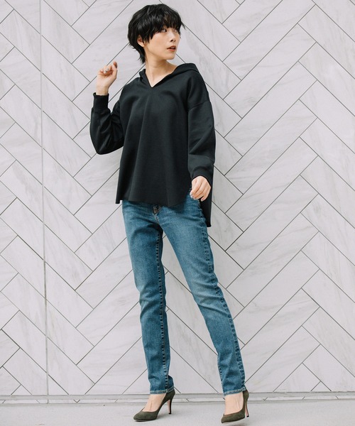 Munich（ミューニック）の「ハイガーゼライトダブルニット　スキッパーフーディー（パーカー・レディース・アイボリー/モカ/スモークピンク/ブラック・FREE）」の5枚目の写真