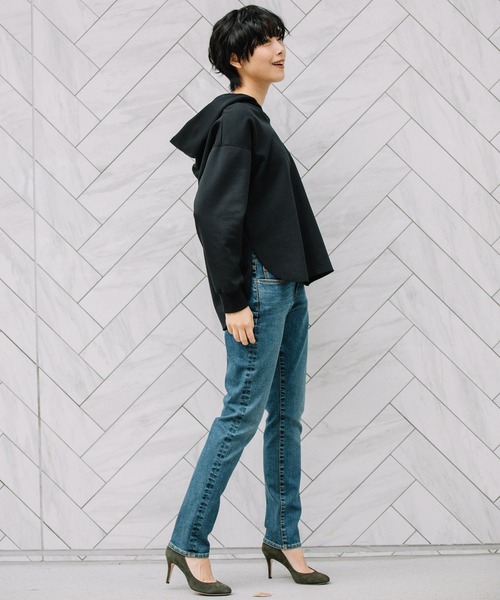 Munich（ミューニック）の「ハイガーゼライトダブルニット　スキッパーフーディー（パーカー・レディース・アイボリー/モカ/スモークピンク/ブラック・FREE）」の6枚目の写真