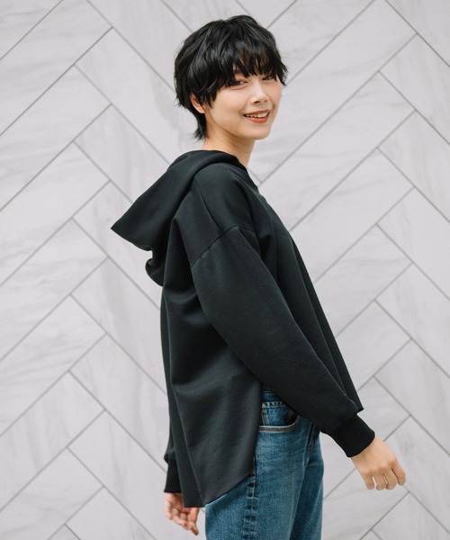 Munich（ミューニック）の「ハイガーゼライトダブルニット　スキッパーフーディー（パーカー・レディース・アイボリー/モカ/スモークピンク/ブラック・FREE）」の9枚目の写真