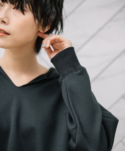 Munich（ミューニック）の「ハイガーゼライトダブルニット　スキッパーフーディー（パーカー・レディース・アイボリー/モカ/スモークピンク/ブラック・FREE）」の13枚目の写真