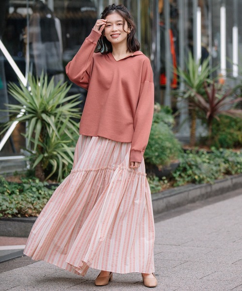 Munich（ミューニック）の「ハイガーゼライトダブルニット　スキッパーフーディー（パーカー・レディース・アイボリー/モカ/スモークピンク/ブラック・FREE）」の16枚目の写真