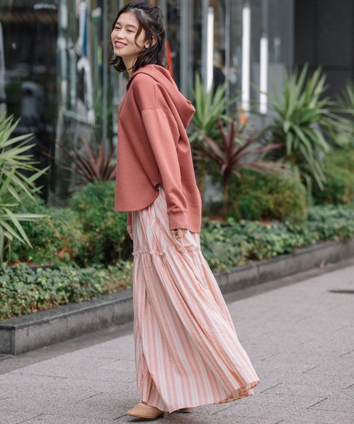 Munich（ミューニック）の「ハイガーゼライトダブルニット　スキッパーフーディー（パーカー・レディース・アイボリー/モカ/スモークピンク/ブラック・FREE）」の17枚目の写真