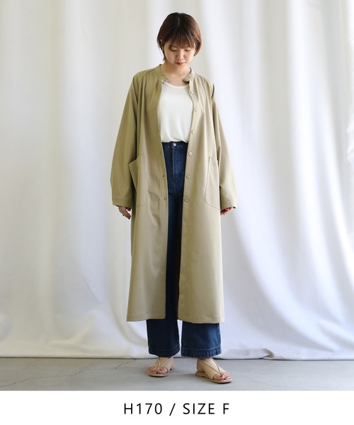 select MOCA(セレクトモカ)の「2021 SS ノーカラーシンプルシャツアウター(ノーカラーコート・レディース・ライトオリーブ/ホワイト・FREE)」の19枚目の写真