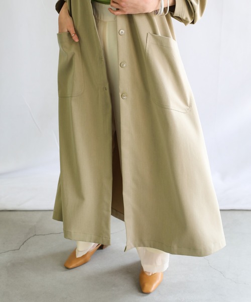 select MOCA(セレクトモカ)の「2021 SS ノーカラーシンプルシャツアウター(ノーカラーコート・レディース・ライトオリーブ/ホワイト・FREE)」の12枚目の写真