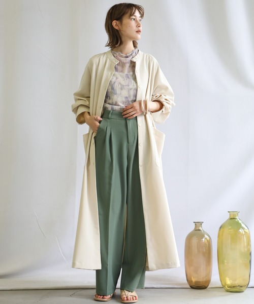 select MOCA(セレクトモカ)の「2021 SS ノーカラーシンプルシャツアウター(ノーカラーコート・レディース・ライトオリーブ/ホワイト・FREE)」の11枚目の写真