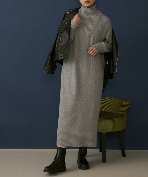 Aunt Marie's(アントマリーズ)の「レイヤード風深Vネックニットワンピース【2WAY】/AuntMarie’s(ワンピース・レディース・グレー/ブラック/ライトブルー・FREE)」の15枚目の写真