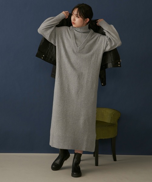 Aunt Marie's(アントマリーズ)の「レイヤード風深Vネックニットワンピース【2WAY】/AuntMarie’s(ワンピース・レディース・グレー/ブラック/ライトブルー・FREE)」の20枚目の写真