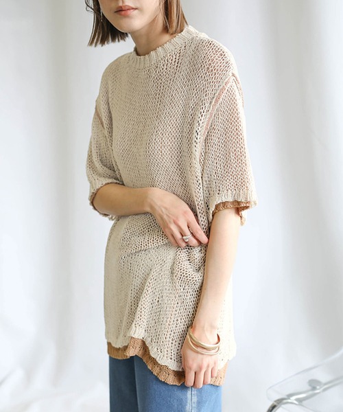 select MOCA(セレクトモカ)の「2021 SS トゥープライデザインニット(ニット/セーター・レディース・オフホワイト/ミント・FREE)」の2枚目の写真