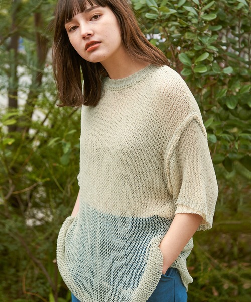 select MOCA(セレクトモカ)の「2021 SS トゥープライデザインニット(ニット/セーター・レディース・オフホワイト/ミント・FREE)」の3枚目の写真