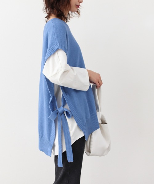 Social GIRL（ソーシャルガール）の「サイドリボンビッグシルエットニットベスト（ベスト・レディース・ブラック/ブルー/モカ/グレイッシュベージュ/アイボリー・M）」の5枚目の写真