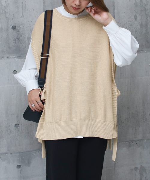 Social GIRL（ソーシャルガール）の「サイドリボンビッグシルエットニットベスト（ベスト・レディース・ブラック/ブルー/モカ/グレイッシュベージュ/アイボリー・M）」の15枚目の写真