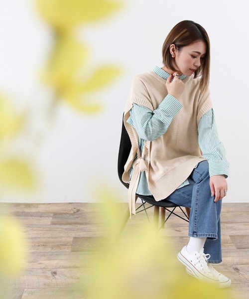 Social GIRL（ソーシャルガール）の「サイドリボンビッグシルエットニットベスト（ベスト・レディース・ブラック/ブルー/モカ/グレイッシュベージュ/アイボリー・M）」の14枚目の写真