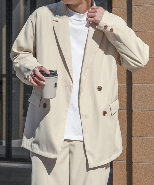 PairPair（ペアペア）の「ビッグシルエットダブルジャケット(セットアップ/ユニセックス)（テーラードジャケット・レディース・アイボリー/グレイッシュブルー・MEDIUM/LARGE）」の20枚目の写真