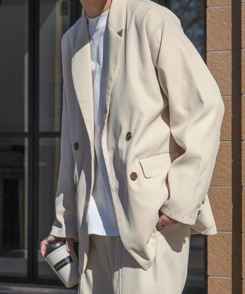 PairPair（ペアペア）の「ビッグシルエットダブルジャケット(セットアップ/ユニセックス)（テーラードジャケット・レディース・アイボリー/グレイッシュブルー・MEDIUM/LARGE）」の3枚目の写真