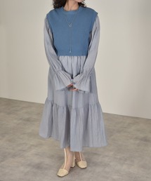 w closet | しわ加工ティアードワンピース×ニットベストSET(ワンピース)
