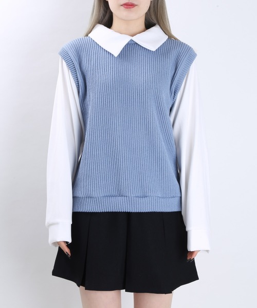 WC（ダブル シー）の「WC/ニットドッキングシャツ（ワンピース・レディース・ブルー/ベージュ/ブラック・FREE）」の7枚目の写真