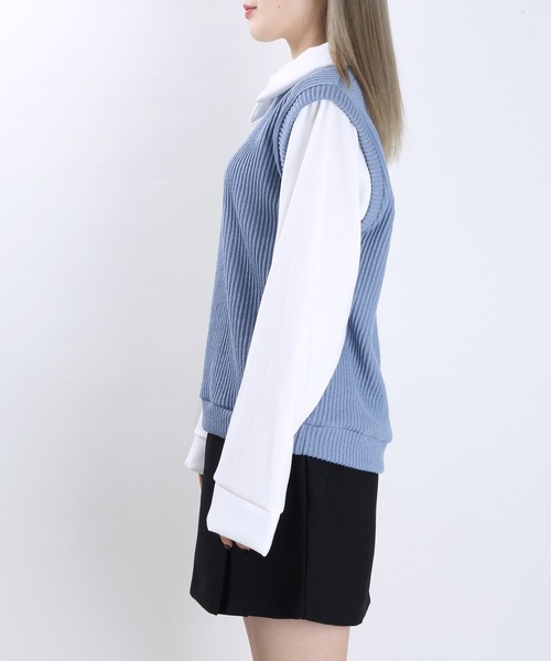 WC（ダブル シー）の「WC/ニットドッキングシャツ（ワンピース・レディース・ブルー/ベージュ/ブラック・FREE）」の9枚目の写真