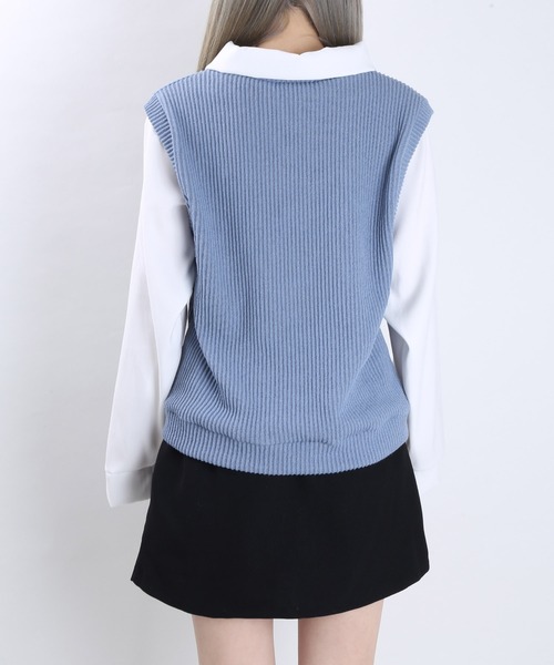 WC（ダブル シー）の「WC/ニットドッキングシャツ（ワンピース・レディース・ブルー/ベージュ/ブラック・FREE）」の6枚目の写真