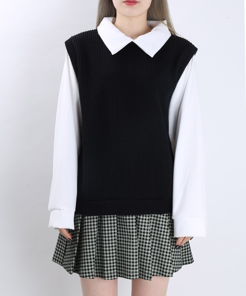 WC（ダブル シー）の「WC/ニットドッキングシャツ（ワンピース・レディース・ブルー/ベージュ/ブラック・FREE）」の5枚目の写真