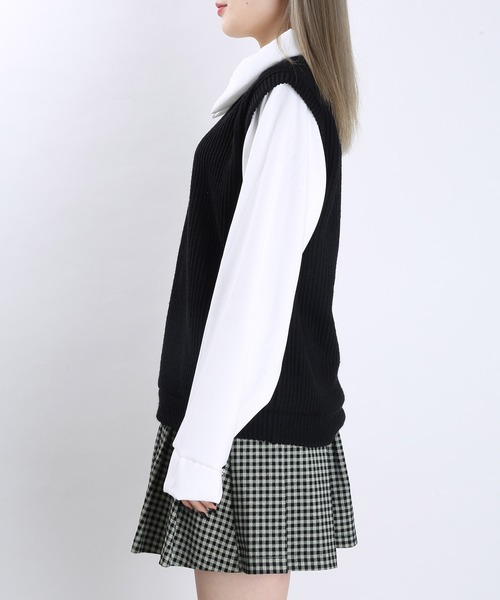 WC（ダブル シー）の「WC/ニットドッキングシャツ（ワンピース・レディース・ブルー/ベージュ/ブラック・FREE）」の4枚目の写真