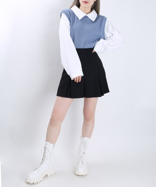 WC（ダブル シー）の「WC/ニットドッキングシャツ（ワンピース・レディース・ブルー/ベージュ/ブラック・FREE）」の8枚目の写真