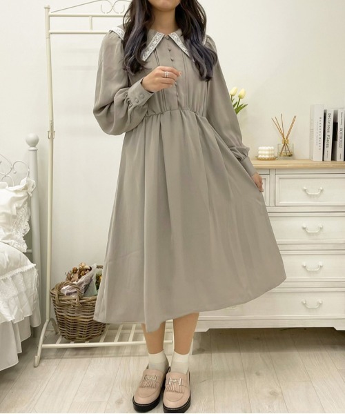 apres jour(アプレジュール)の「パイピングレース襟ワンピース【ZOZOTOWN限定アイテム】(ワンピース・レディース・ブルー系その他/ピンクベージュ/アイボリー/グレイッシュベージュ・X-LARGE/フリー)」の21枚目の写真