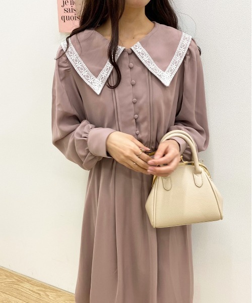 apres jour(アプレジュール)の「パイピングレース襟ワンピース【ZOZOTOWN限定アイテム】(ワンピース・レディース・ブルー系その他/ピンクベージュ/アイボリー/グレイッシュベージュ・X-LARGE/フリー)」の5枚目の写真